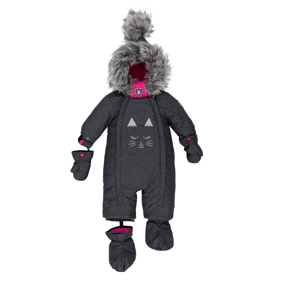 Deux par Deux Cat-Themed Snowsuit with Mittens and Booties Gray and Pink